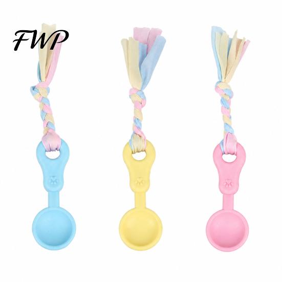 Bite Resistant Dog Toy Molar Chewing with Rope, TPR Spoon Head Durable Woven Puppy Teething Relief Tools Knot Training Toy, Macaron Colors Teeth