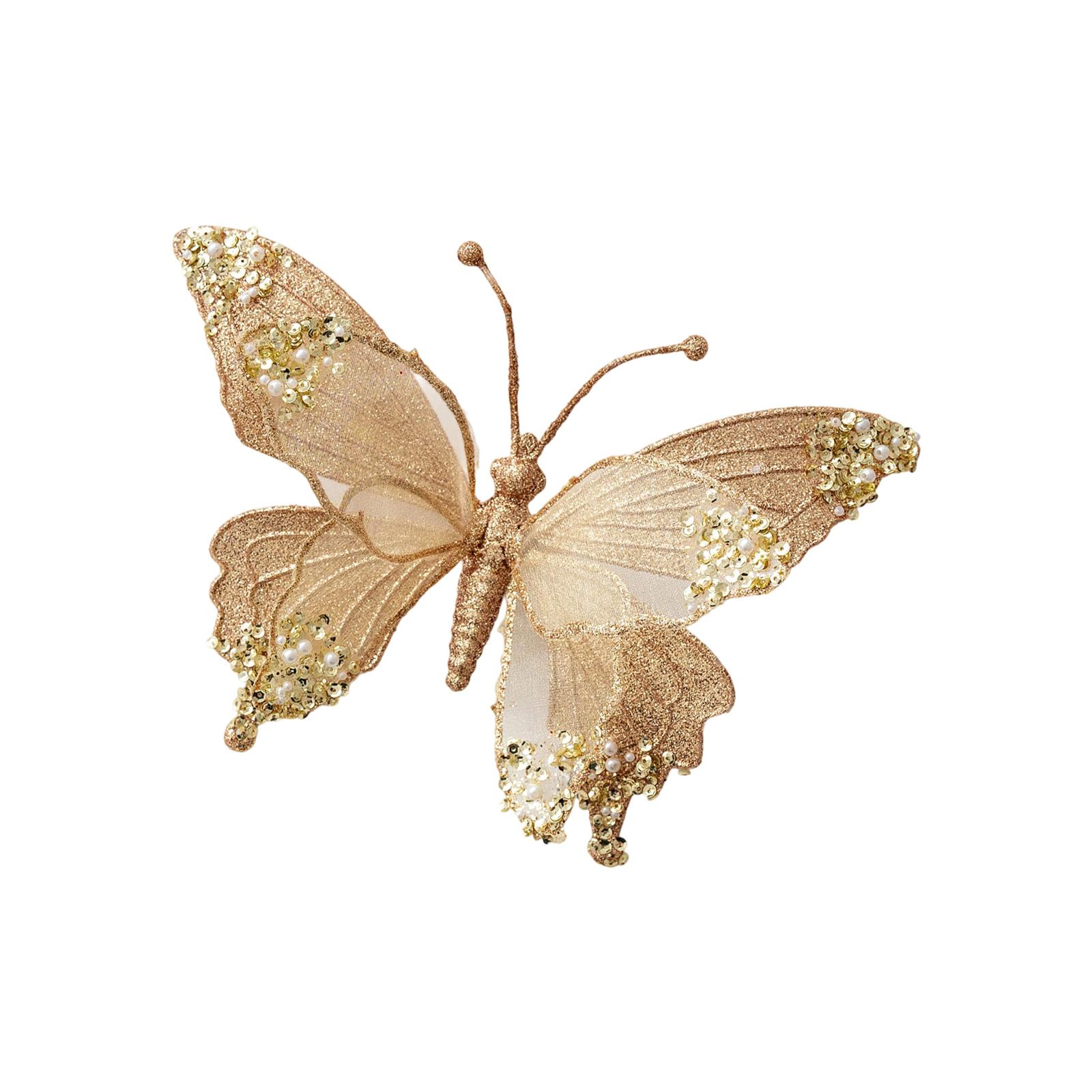 

25Cm Sparkling Butterfly Christmas Tree Ornament Handmade Plastic Mesh Elegant Holiday Home Party Decorations золотий