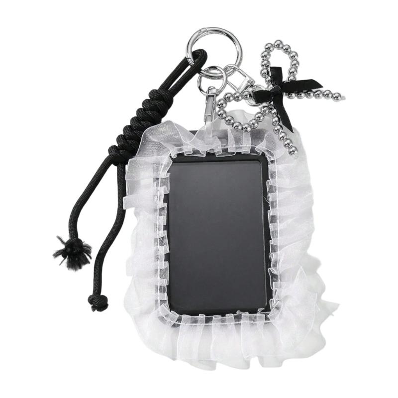 Elegant Badge Holder Gothic Bowknot Keychain Beaded Lace Card Charm Accessory Alternative Fashion Keyring