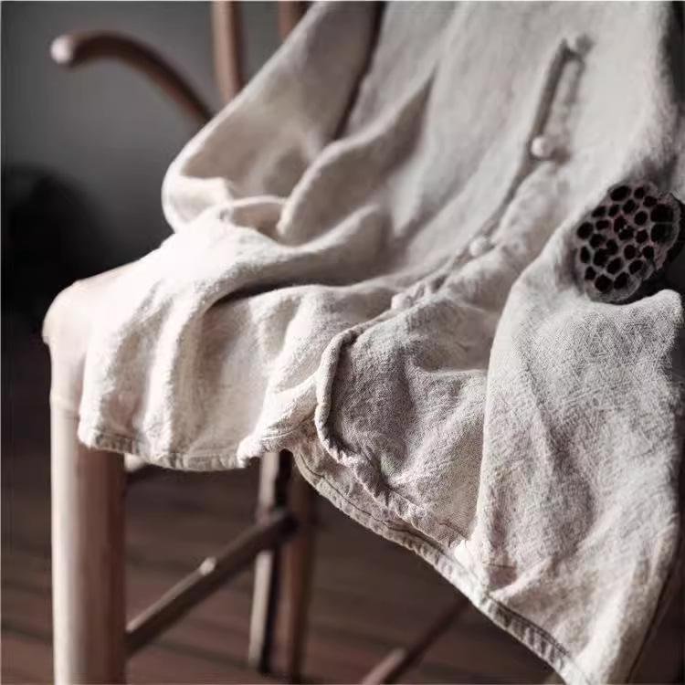 Dámský retro lněný kardigan - Národní styl, jednobarevný, ležérní volný střih na jaro a podzim