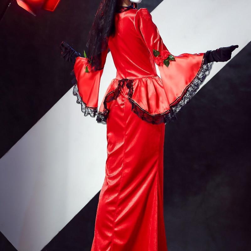 Scary Ghost Costume For Halloween Zombie Bride Retro Red Dress Cosplay