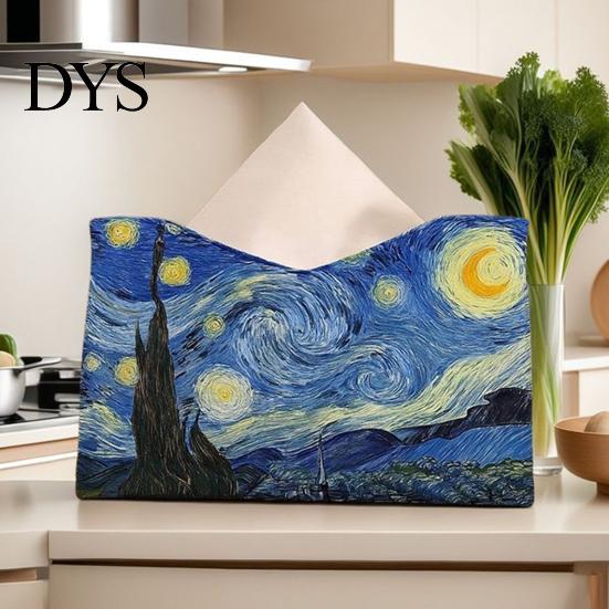 Modern Home Decor Leather Tissue Box Cover, Foldable Desktop Organizer, Oil Painting Style Napkin Holder Case, Storage Facial Paper Organizer