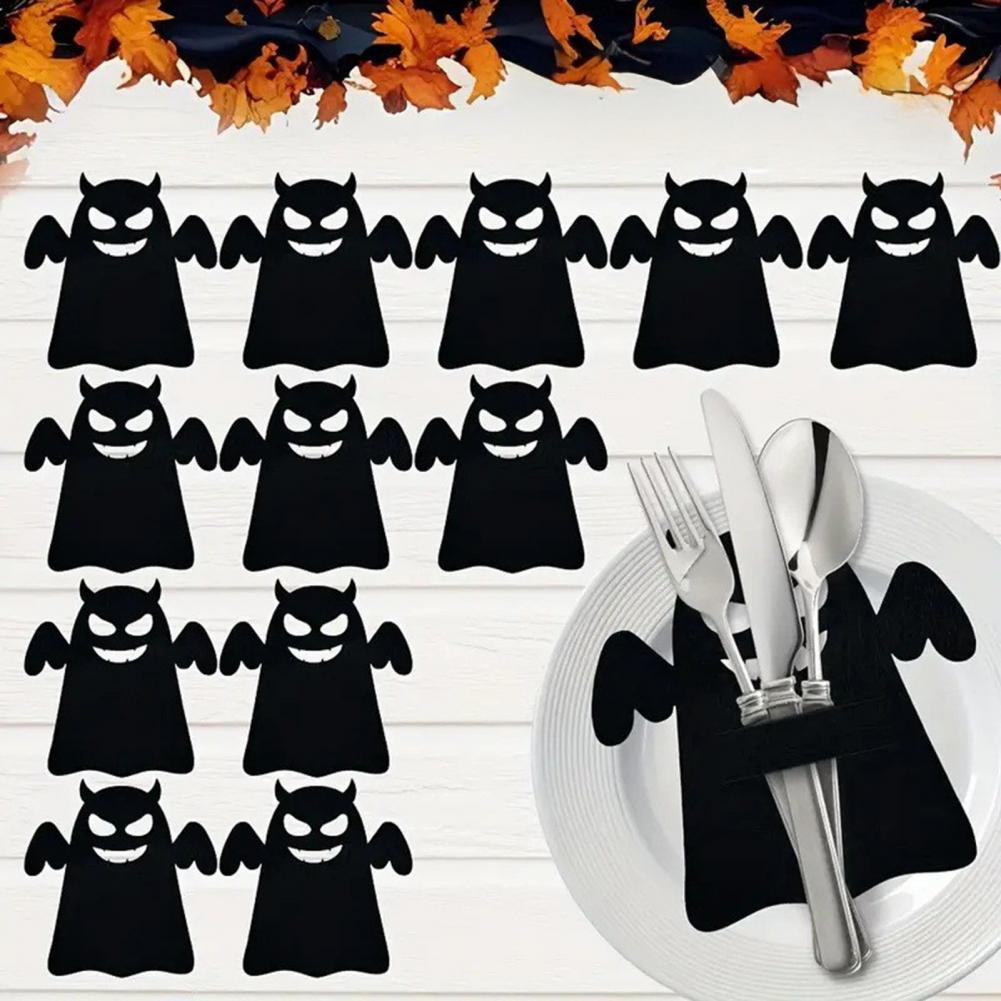 Halloween Bat Fork Holder Festive Fork Holder Halloween Bat Spoon Fork Holder Set with Spooky Pumpkin Skeleton Ghost Spider