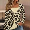Tops for Women  Leopard Print Long Sleeve Fake Two‑Piece Top Fall Casual Slim Pullover Women's Long Sleeve Top