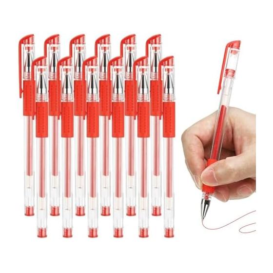 PATIKIL 12 Pcs Gel Pens, 0.5mm Red Ink Smooth Writing Rollerball Pens for Home Office Business Art Writing Note Taking, Clear AGP30105C