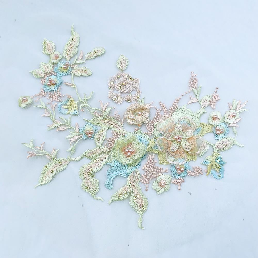 

Colorful Sequined Sewing On Patches 3D Flowers Beaded Lace Applique Clothing Repair Style 24