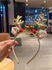 1pc Gold Sequin Mushroom Christmas Headband Big Deer Horn Bell Sequin Festive Headwear For Women Forest Hair Accessories