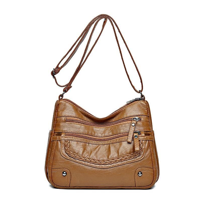 2025 Women's Soft Leather Shoulder & Crossbody Bag Versatile Multi-Pocket Shoulder Bag for Middle-Aged & Elderly