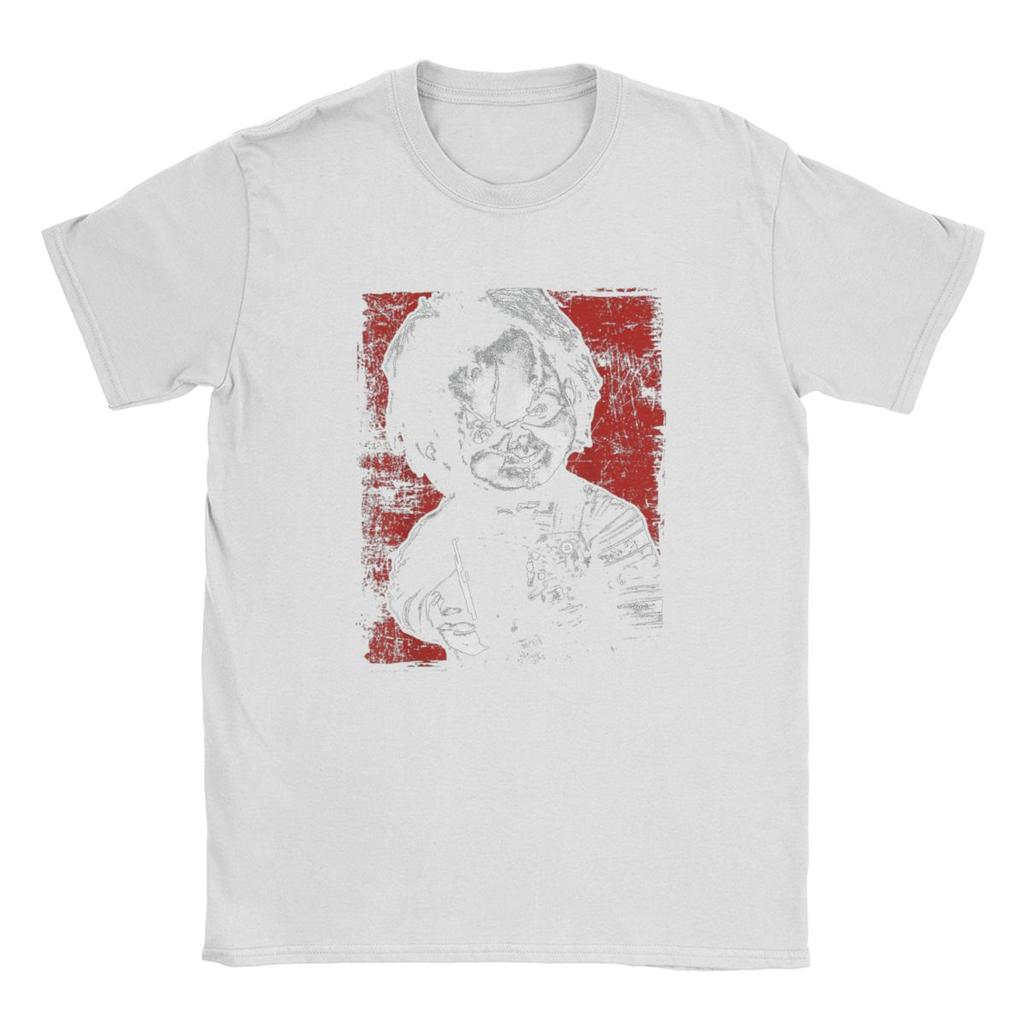Chucky Men Child's Play Distressed Portrait T Shirts Horror Film Game Pure Cotton Short Sleeve Round Collar Tees Gift T-Shirts