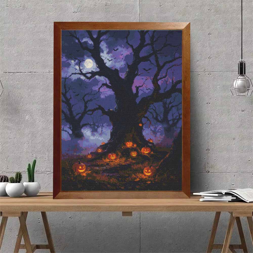 DIY Full Drill Diamond Painting Kit Spooky Halloween Night Full Moon Pumpkin Patch Rhinestone Canvas Art Relaxing Handmade Gift for Adults
