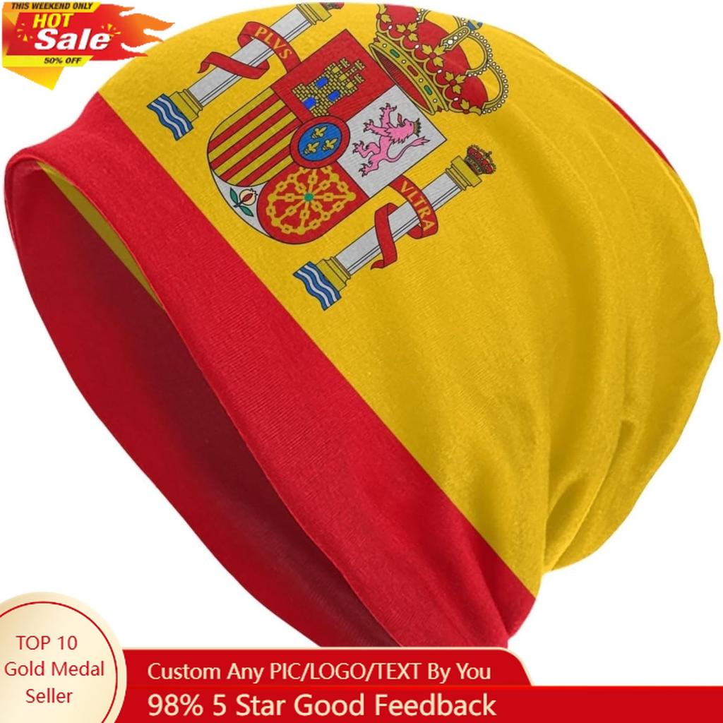 Spanish Flag of Spain Beanie Hat Chemo Headwear Slouchy Skull Sleep Cap Women Men Winter Running