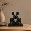 3D Printed Desktop Ornament Abstract Back-to-Back Couple Sculpture, Matte Black Ornaments with Contemporary Sculpture Stable Base, Modern Minimalist
