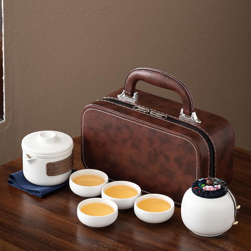 

Kung Fu Tea Set Convenient Travel Tea Set Tea Brewing Gift Set Simple Outdoor Ceramic Teapot Tea Cup Business Gift