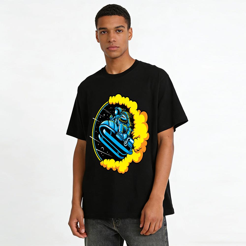 Astronaut Jet Moto Graphic Print Cool Casual Short Sleeve T-Shirt Pure cotton T-shirt
