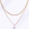316L Stainless Steel New Fashion Fine Jewelry Minimalism 2-Layer Pearl Charm Chain Choker Necklaces Pendants For Women