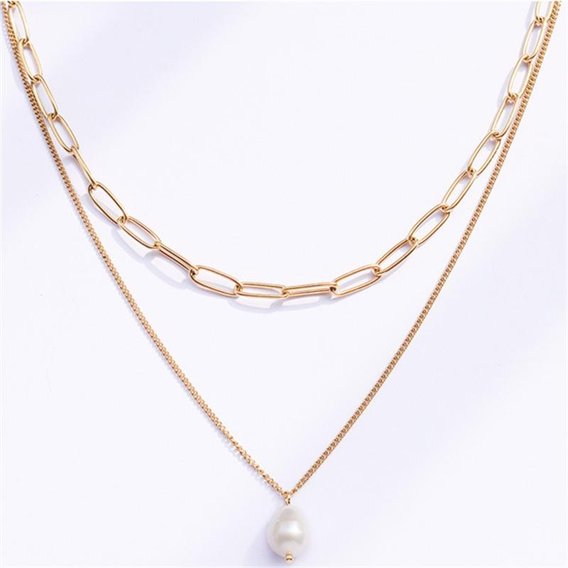 316L Stainless Steel New Fashion Fine Jewelry Minimalism 2-Layer Pearl Charm Chain Choker Necklaces Pendants For Women