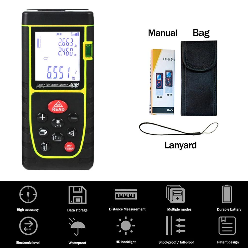 Laser Rangefinder 40M 60M 80M 100M Rangefinder with Backlight Tape Measure Rangefinder Build Measuring Equipment Ruler Test Tool
