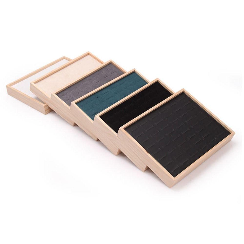 48 Grids Earrings Display Tray Velvet Ring Earring Holder Simple Wood Rings Tray  Home