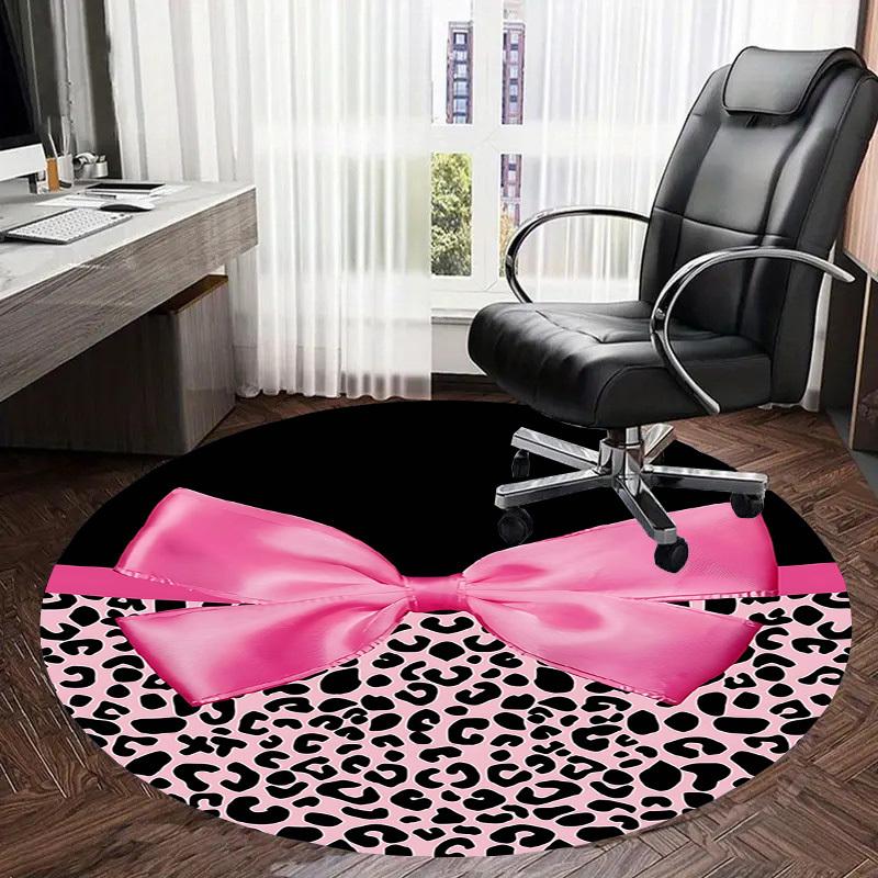 1 Stück Rosa Leopardenmuster Schleife Rutschfester Runder Teppich für Boden, Büro, Familie, Schlafzimmer, Großer Teppich Innenbereich, Langlebiges Polyester H0365