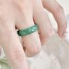 Exquisite Bamboo Design Green Chalcedony Ring: Elegant White & Cool Tones for Women