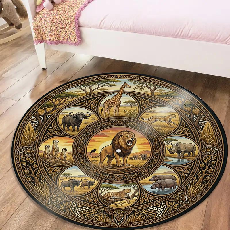 African Tribal Mandala Round Area Rug,Carpet Rug for Living Room Bedroom Sofa Playroom Decor,Non-slip Floor Mat Q0006