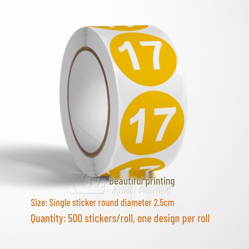 Adesivos Redondos Autoadesivos com Números 1-33 – Rolo de Etiquetas de Identificação Seriada Coloridas