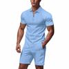 Sommer Reißverschluss Kurzarm Poloshirt Casual Shorts Anzug Herren