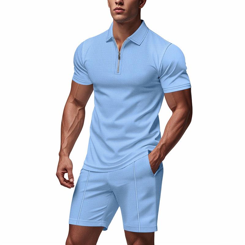 Sommer Reißverschluss Kurzarm Poloshirt Casual Shorts Anzug Herren
