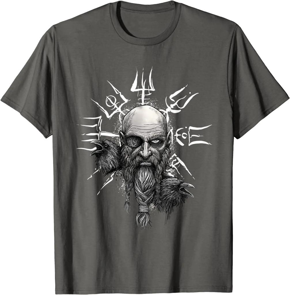 Norse Myth Vegvisir Rune Odin Raven Hugin and Munin TShirt 100 Cotton ONeck Summer Short Sleeve Casual Mens Tshirt