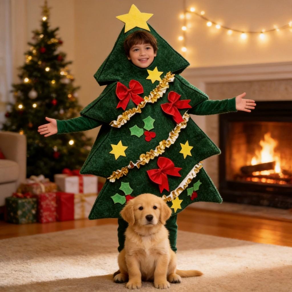 Christmas Tree Costume Set With Bow For Cosplay Holiday Parties