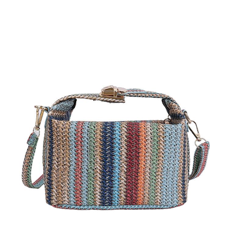 New Bags Women's Woven Sweet Commuter Straw Bag Small Square Bag Shoulder Bag Diagonal Straddle Women's Bag Cute Messenger Bag