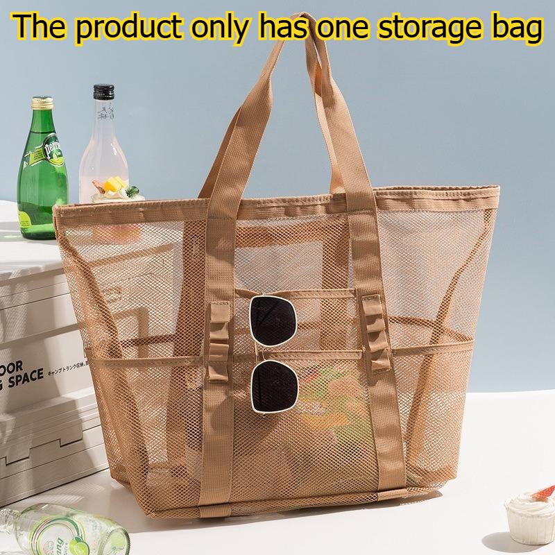 1pcs Mesh Beach Bag Large-Capacity Swimming Gym Tote Travel Handheld Storage Bag for Vacation Sports Organizer