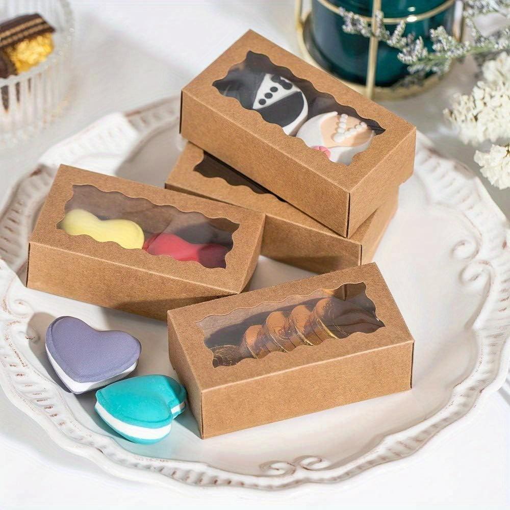 25pcs Brown Kraft Paper Gift Packaging Box Macaron Boxes with Clear Display Window Mini Cookie Boxes Candy Treat Boxes