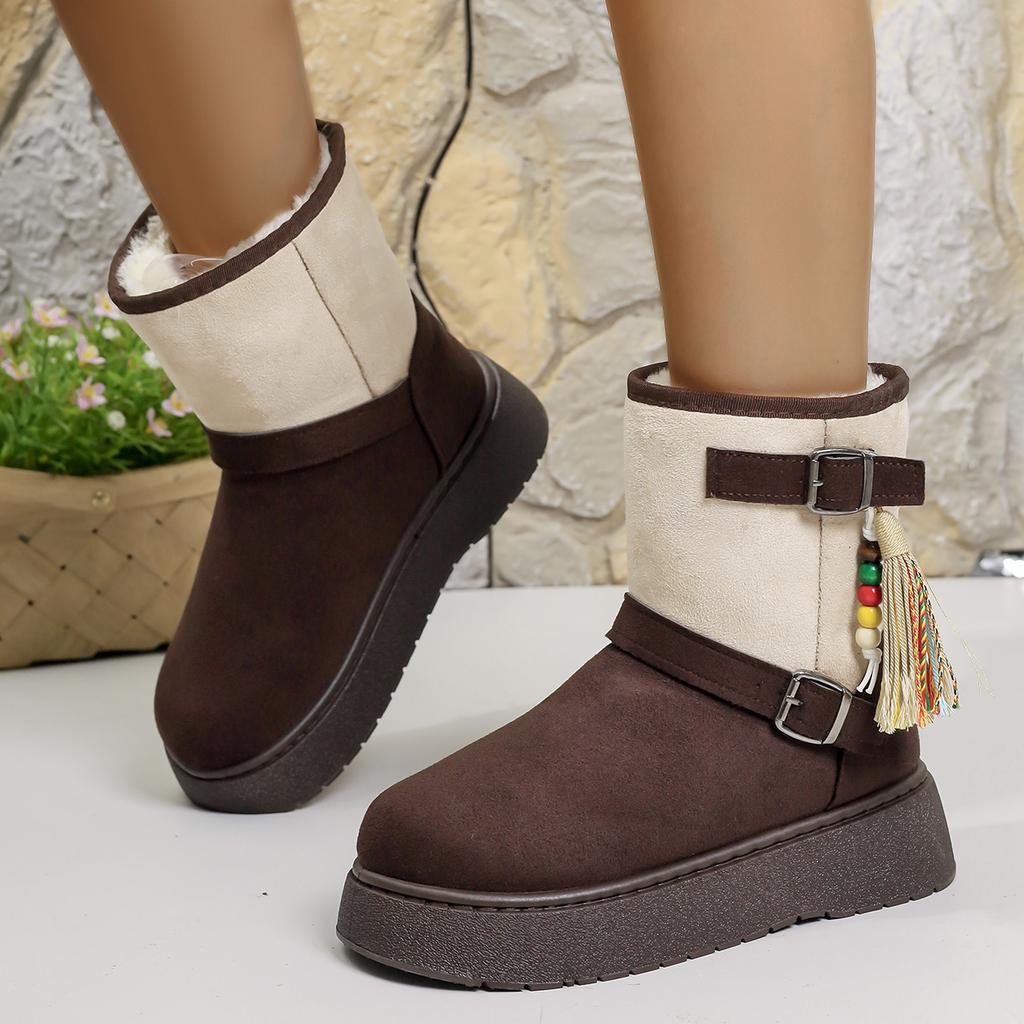 Fashion Women Snow Boots Winter New Fashion Round Toe Designer Shoes Women Outdoor Walking Comfortable Shallow Mouth Buckle Ankle Boots