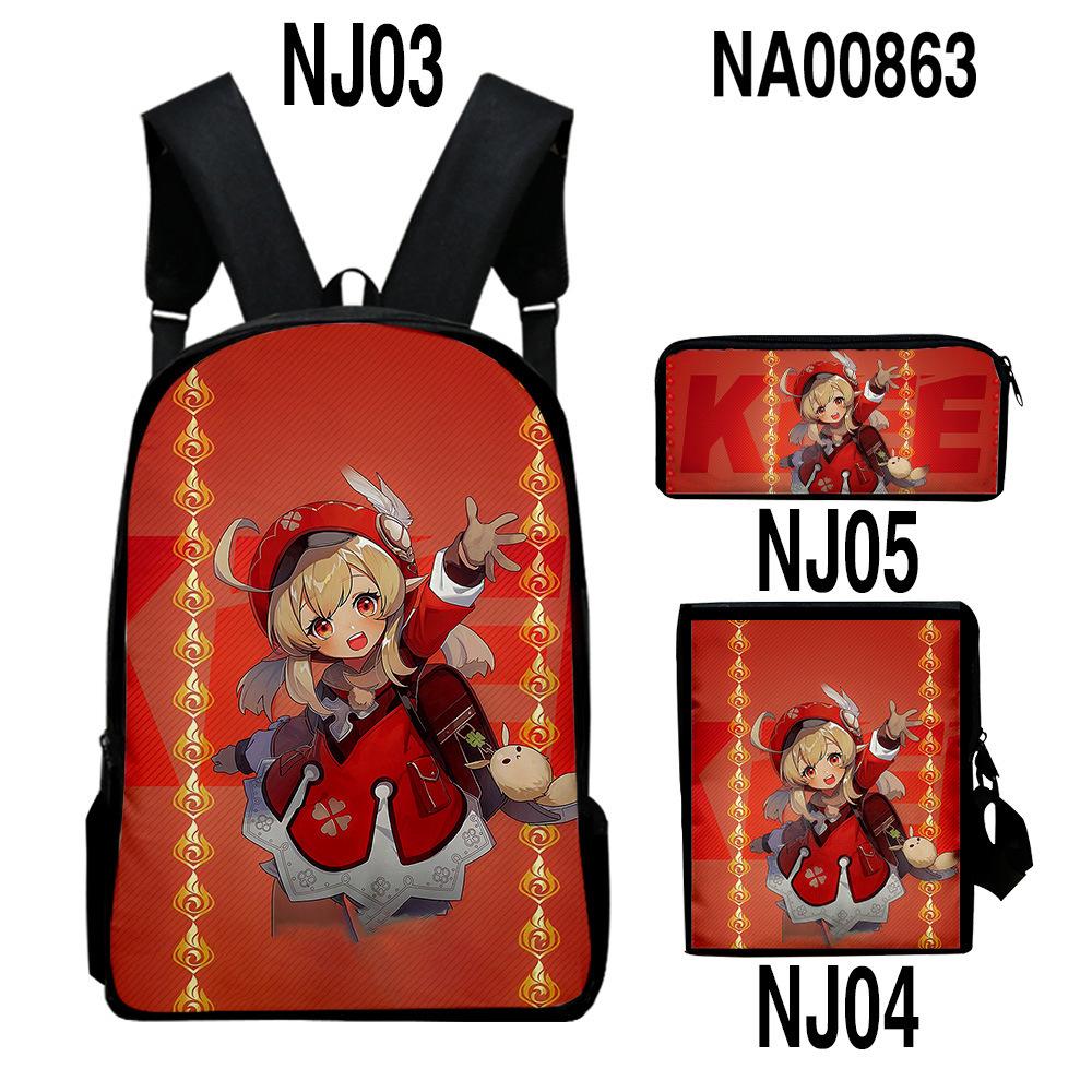 Classic Novelty Genshin Impact 3D Printed 3pcs/Set Pupil School Bags Laptop Daypack Backpack Inclined Shoulder Bag Pencil Case