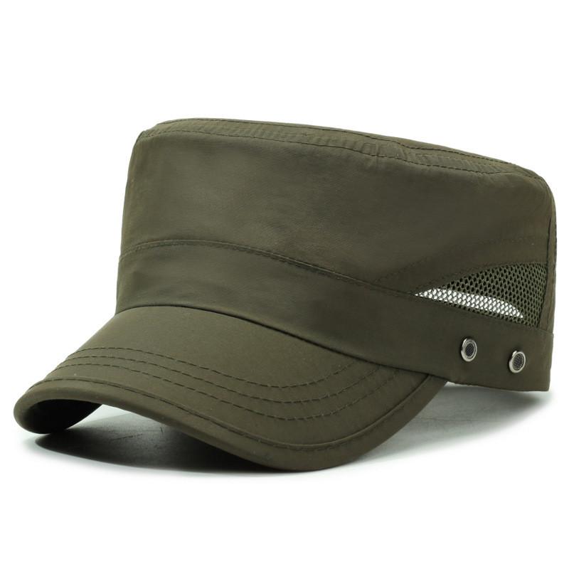 Summer Quick Dry Flat Top Cap With Adjustable Mesh For Outdoor Mens Sun Protection