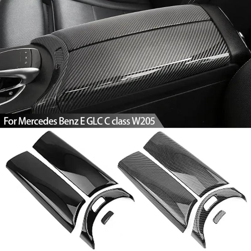4Pcs Carbon Fiber Car Center Armrest Box Panel Switch Button Cover Interior Accessories