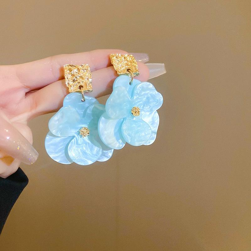 Silver needle blue butterfly oil-dip diamond-inlaid stud earrings, artistic and fresh style, fashionable and luxurious, high-end earrings
