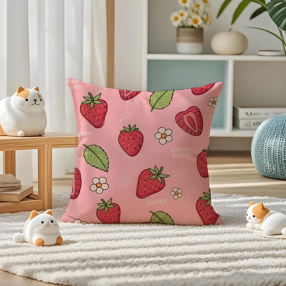 Strawberries Pillow Case Silky Elegant Comfort Sofa Bed Invisible Zipper
