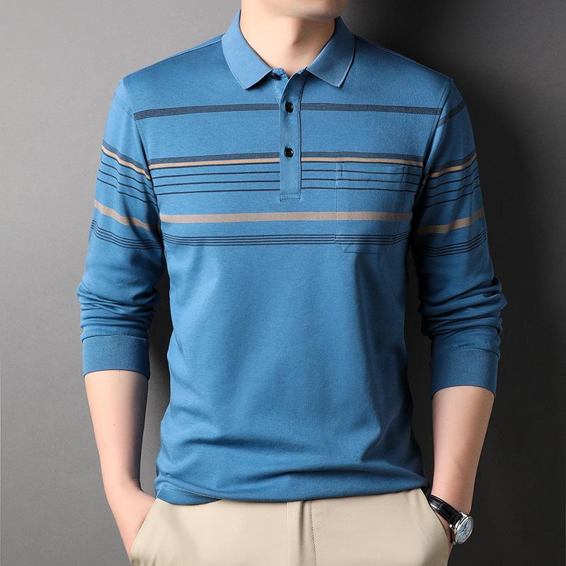 Autumn and Winter New T-shirt Men's Fashion Striped Lapel Polo Shirt Menswear Undershirt Long Sleeve Top T-shirt Men