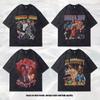 Hip Hop Trend Portrait Printing T-Shirt American Retro Trendy Brand Washed Old Casual Short-Sleeved T-Shirt Men