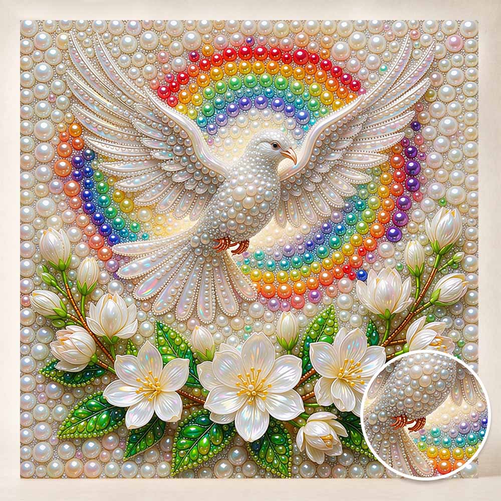 Pearl Painting 5D DIY Decorative Painting. White Dove And Flowers. Cute Birthday Gift. Handmade Art Painting