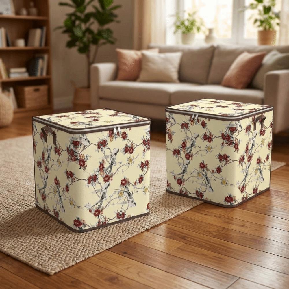 Large Capacity Flower Bird Pattern Storage Bag Non-woven Fabric Toy Storage Box Bedding
