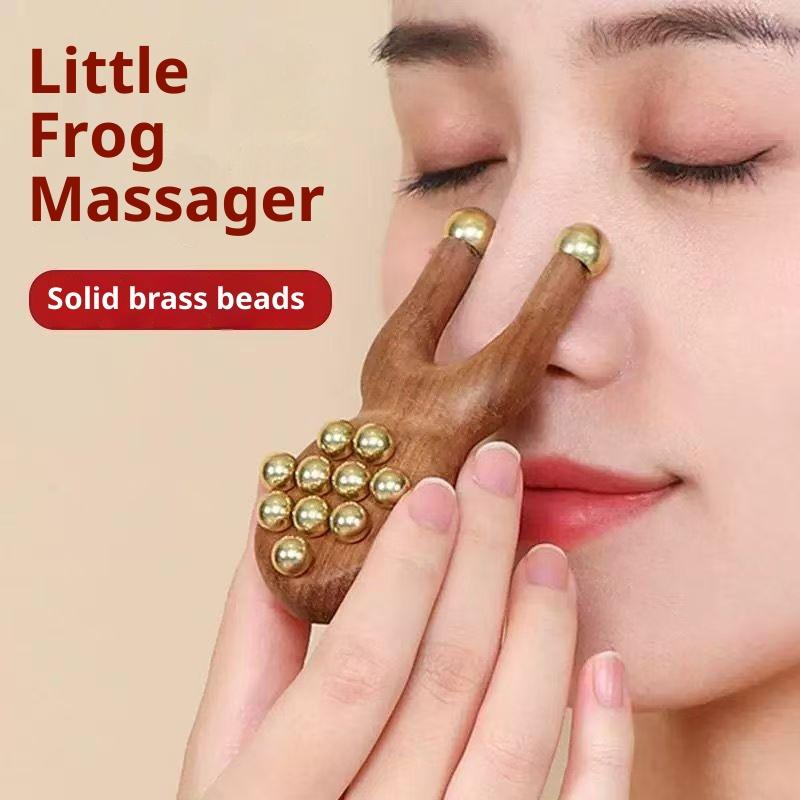 12 Kupferperlen Guasha Gesichtsmassagegerät Sandelholzgriff Faszienlifting Gesicht Manuelles Massagegerät Antistatisch Froschform Handheld