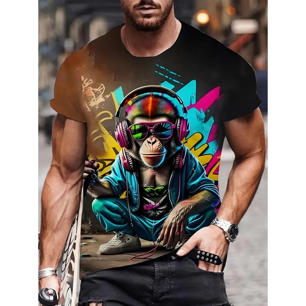 Summer Printed Funny Monkey Graphic T-shirt For Kids Causal Short Sleeve Boys Pullover T-shirts Top Girl Monkey Tee Shirt