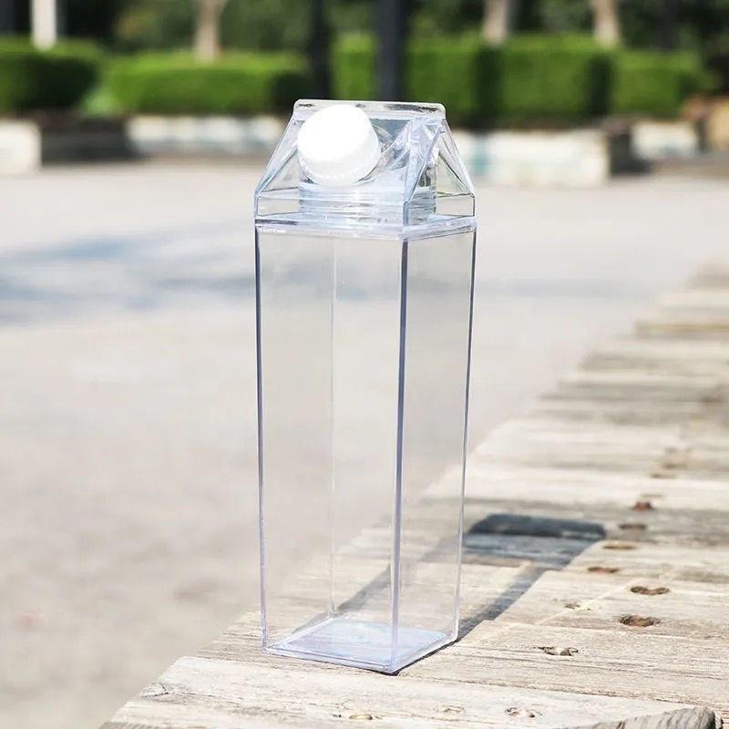 500ml/1000ml Transparent Milk Carton Water Bottle Creative Plastic Milk Juice Bottles Portable Clear Box Milk Storage Bottle
