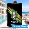 Custom Name Beach Towel Mexico Soccer Emblem Microfiber Beach Towel, Lightweight for Summer Travel, Swimming Pool Fan Birthday Gift