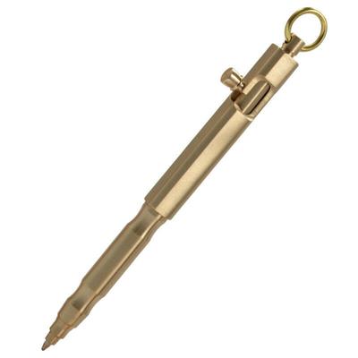 Portable Solid Brass  Bolt  Action  Pen With Ring Square Shape Retro Style Pocket Business Signature