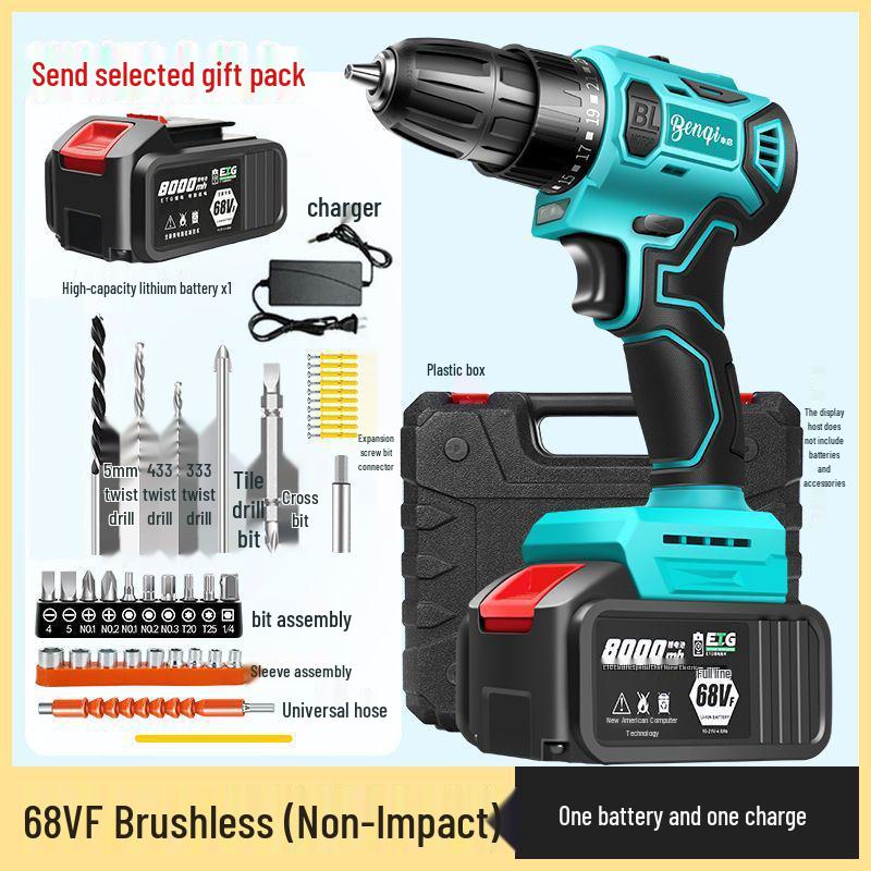 High Power Cordless Brushless Impact Drill with Pure Copper Motor and Rechargeable Lithium Battery