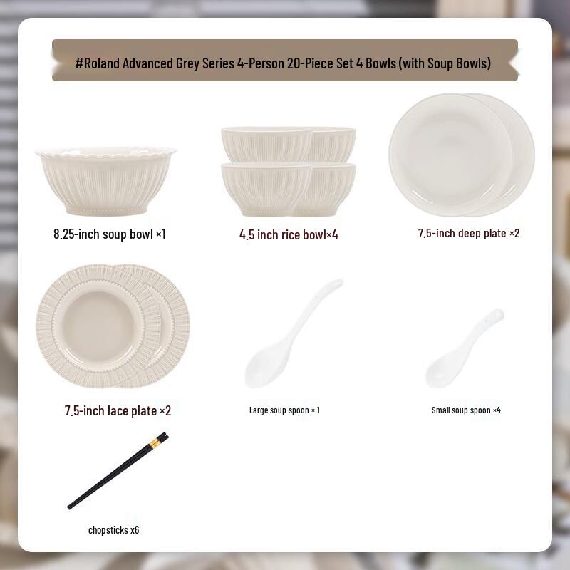 Konmo Roland Grey 20-Piece Ceramic Dinnerware Set